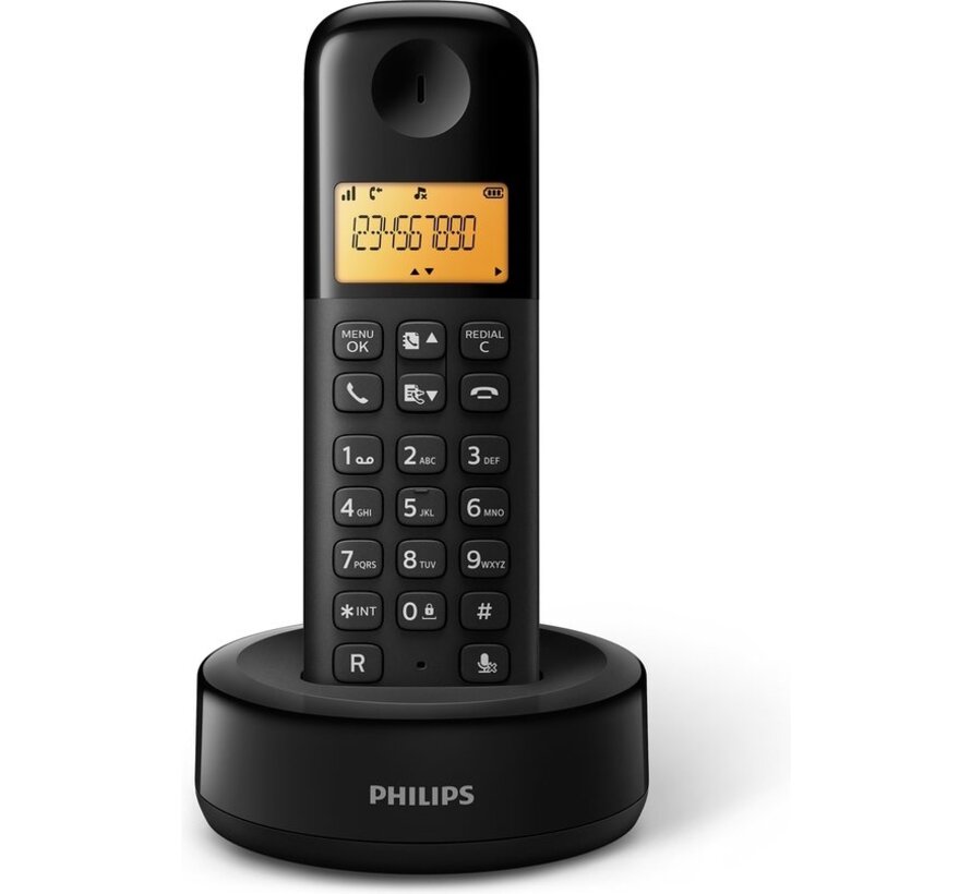 Téléphone sans fil avec 3 combinés - Philips - Téléphone résidentiel avec grand écran (4,1 cm) et reconnaissance des numéros - DECT - D1603B/01 - Noir