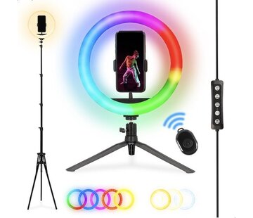 Nikkei Nikkei RLIGHTX13 Ring Lamp with Tripod Smartphone - Ringlight 13 inch - 99+ Colours and Effects - Remote Control - Adjustable Tripod up to 2 metres - TikTok Selfie Lamp