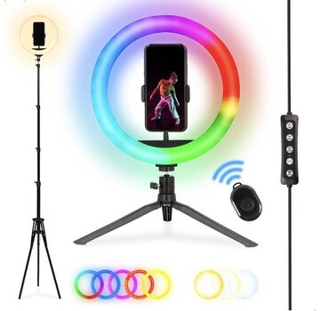 Nikkei Nikkei RLIGHTX13 Ring Lamp with Tripod Smartphone - Ringlight 13 inch - 99+ Colours and Effects - Remote Control - Adjustable Tripod up to 2 metres - TikTok Selfie Lamp