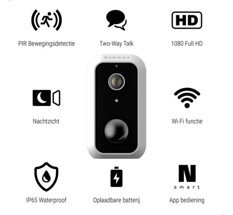 Nikkei CAM5 Caméra de sécurité extérieure - Sans fil - Caméra extérieure IP Full HD avec WiFi - Détecteur de mouvement et vision nocturne - Etanche (IP65) - Smart App