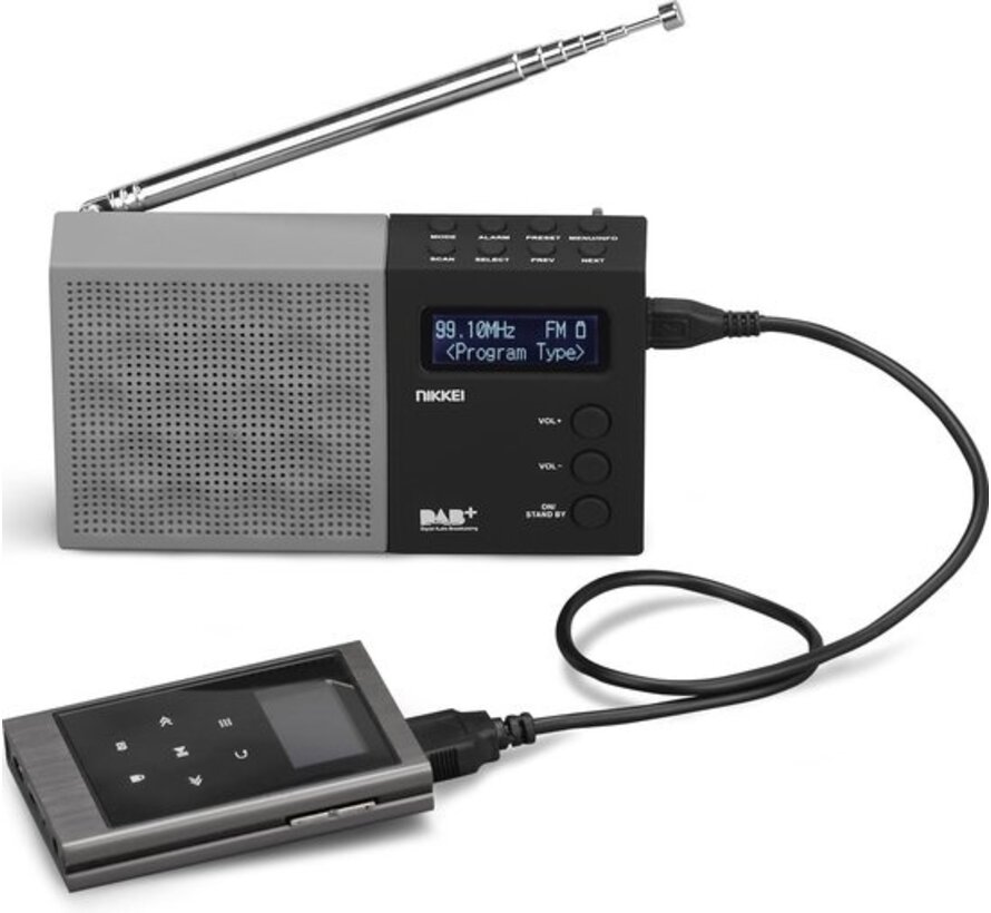 Nikkei NDB30BK Radio DAB+ portable - Radio-réveil - Sans fil - Noir/Gris