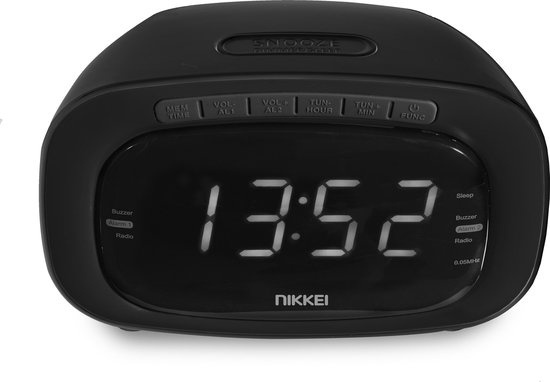 Nikkei NR200BK Radio-réveil - Radio-réveil - Fonction Snooze et Buzzer - Réveil de voyage - Tuner FM - Noir