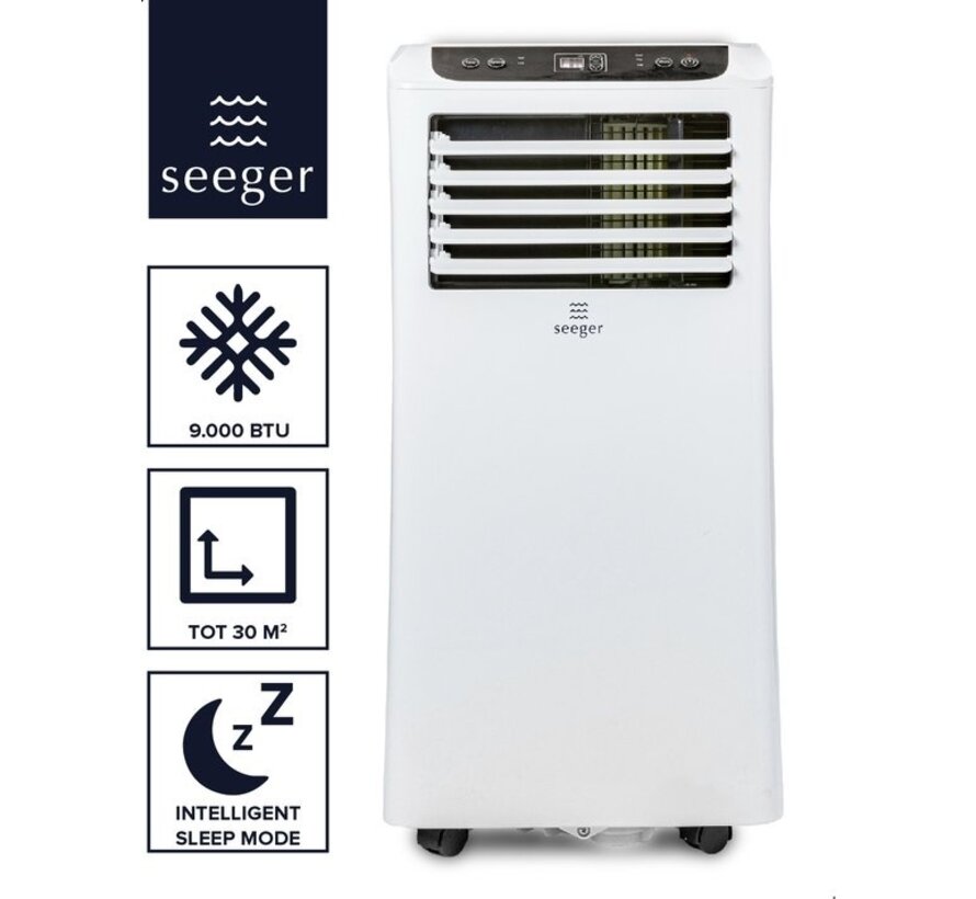 SEEGER Climatiseur mobile avec déshumidificateur - 9000 BTU - Kit d'installation inclus - Pour chambre et salon - Climatisation - SAC9000 - Blanc