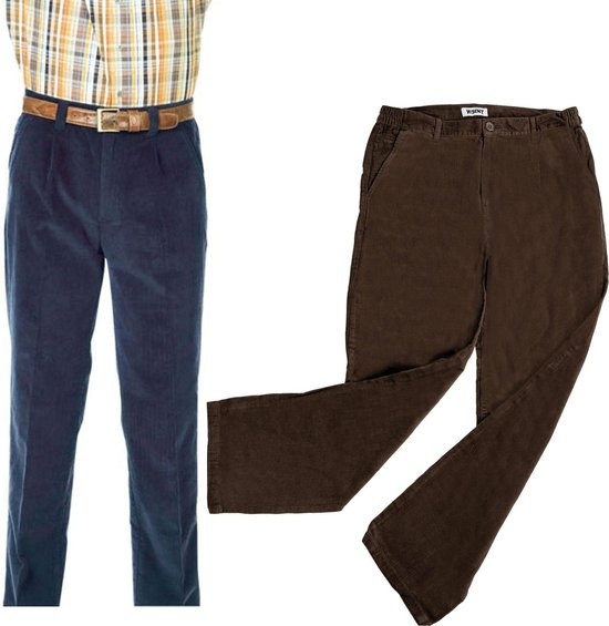 Wisent Pantalon en velours côtelé stretch avec taille élastique bleu marine taille 28 (court)