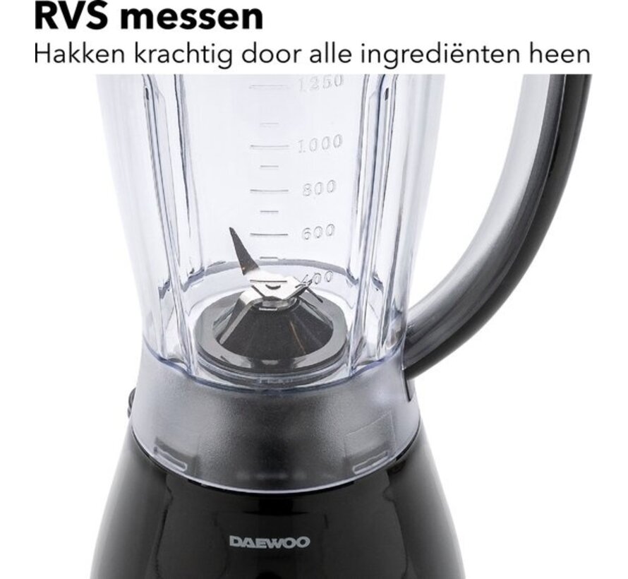 Daewoo DKB350BK Blender - 1.25 litres - lames en acier inoxydable - Smoothie maker - Noir