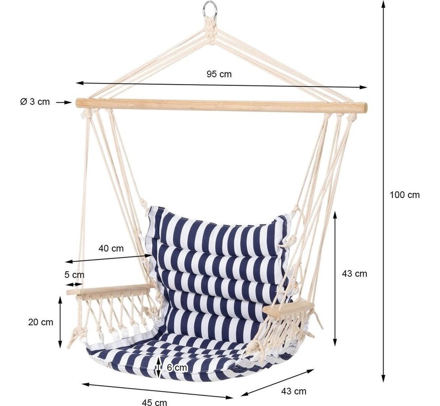 Hamac avec support Chaise hamac avec bandes bleues - 50x45x 100cm