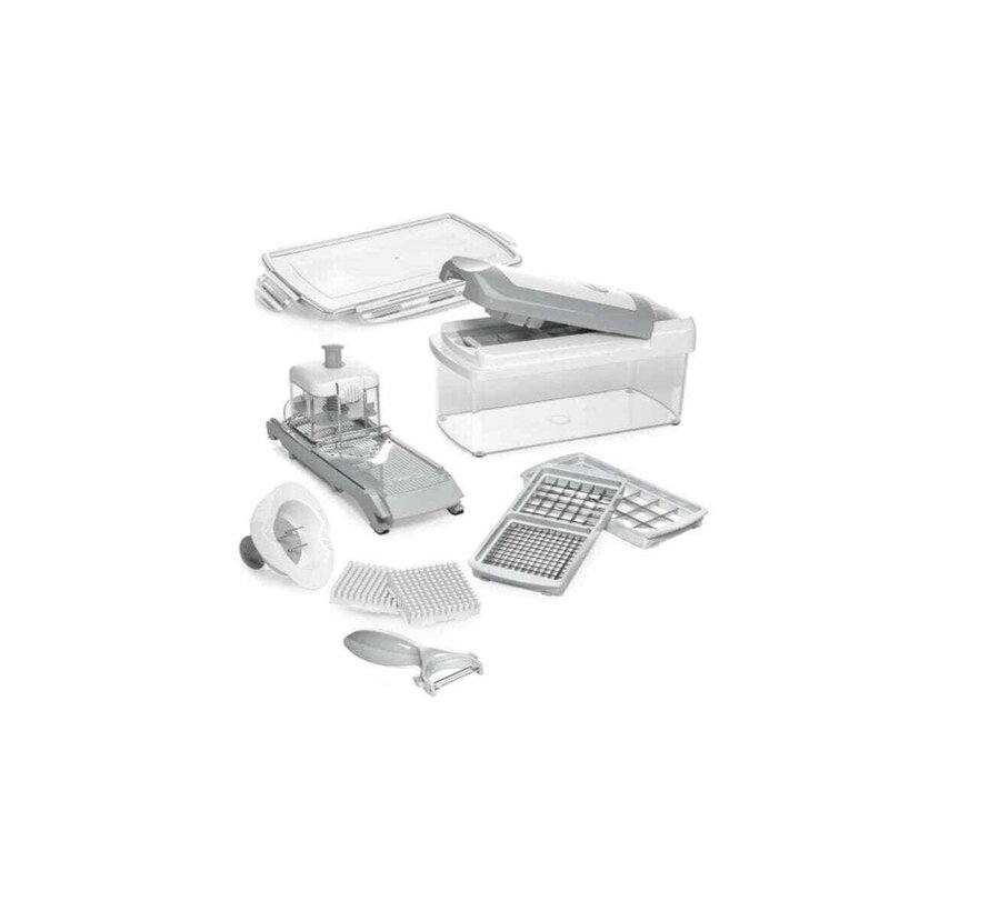 Nicer Dicer Fusion, set, blanc/gris, 14 pièces