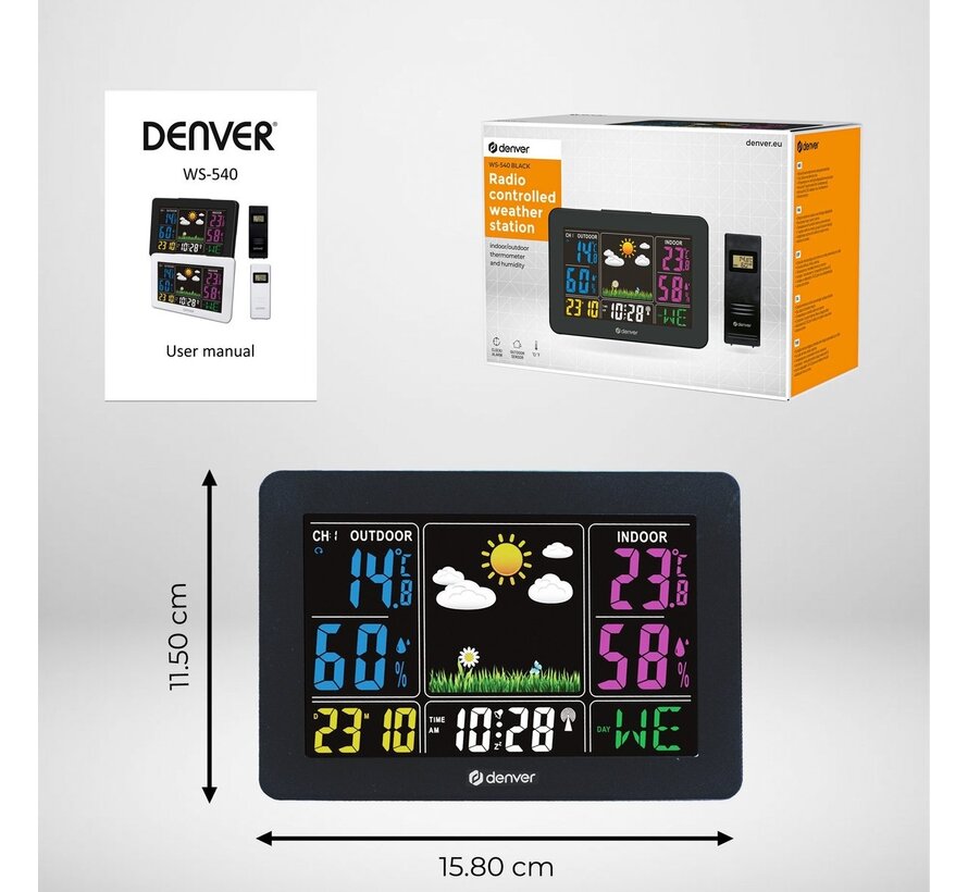 Denver WS-540 Black - Station météo - fonction alarme - écran couleur - Noir