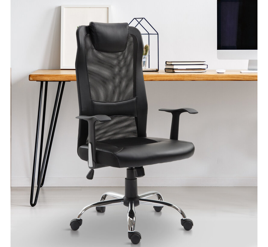 Chaise de bureau Vinsetto ergonomique en cuir artificiel noir 51 x 60,8 x 112 122 cm