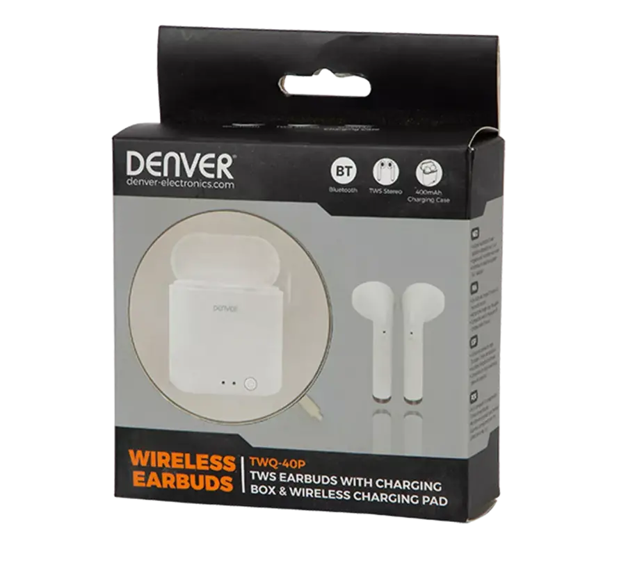 Écouteurs sans fil Denver avec chargeur QI - Écouteurs Bluetooth - Fonction cloche - Écouteurs sans fil - TWQ40P