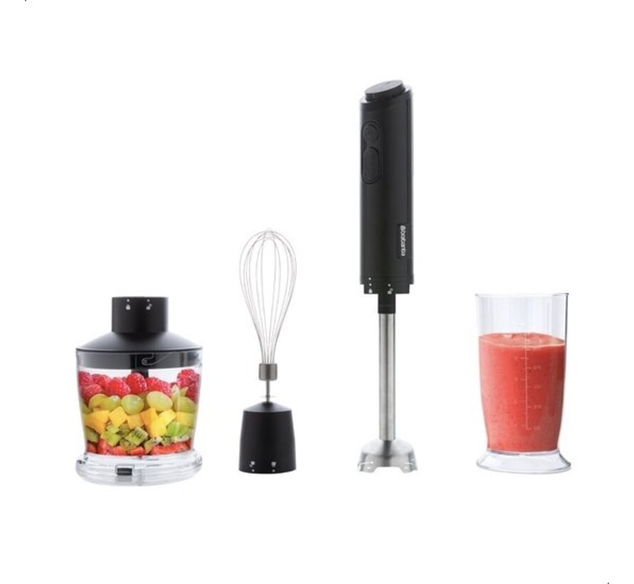 Brabantia D8-4CMB Set mixeur plongeant - Broyeur à glace - Hachoir - Fouet - 1000 W - 8 vitesses - Acier inoxydable noir