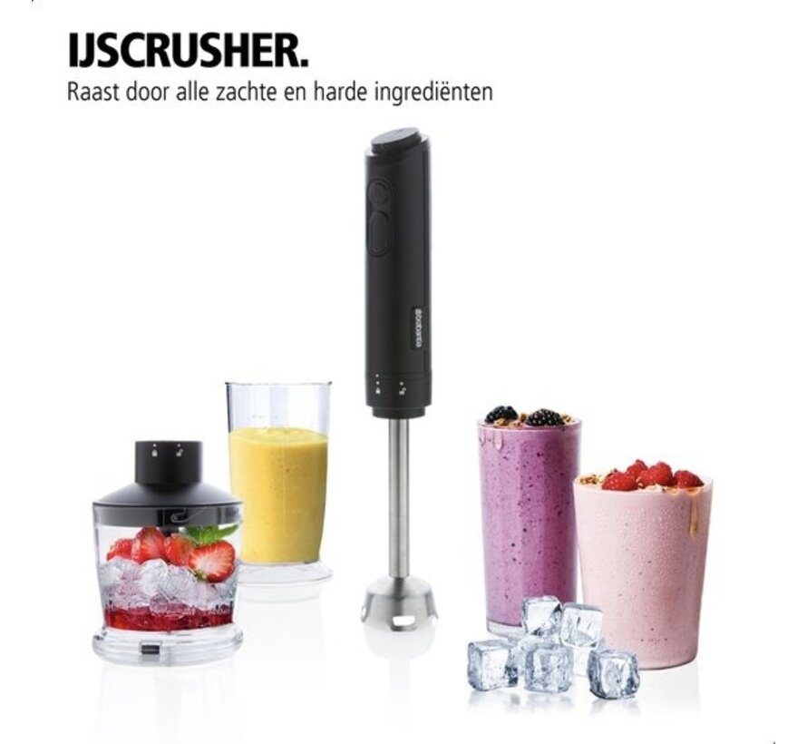 Brabantia D8-4CMB Set mixeur plongeant - Broyeur à glace - Hachoir - Fouet - 1000 W - 8 vitesses - Acier inoxydable noir