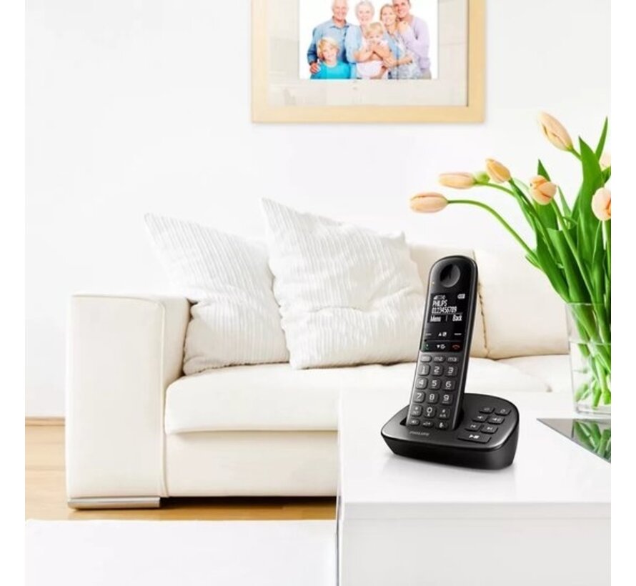 Philips XL4952DS - Téléphone DECT avec répondeur - Téléphone sans fil pour personnes âgées avec 2 combinés - grosses touches, augmentation du volume et compatibilité avec les appareils auditifs - Noir