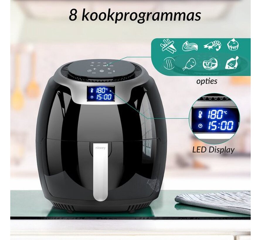 Niceey Airfryer XXL - Friteuse à air chaud - 1800W - 8.0L - Livre de recettes inclus - Noir