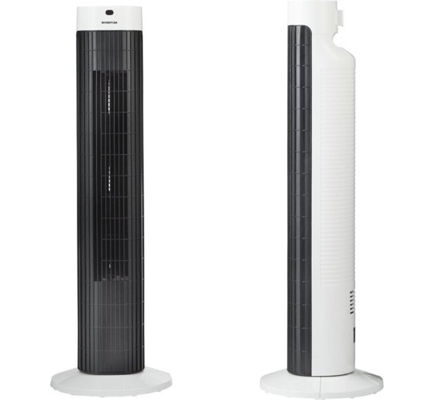 Inventum VTO812WA - Ventilateur de tour - 3 vitesses - 3 types de vent - Télécommande - Minuterie - Hauteur 76,5 cm - Oscillation 85° - Blanc/Noir