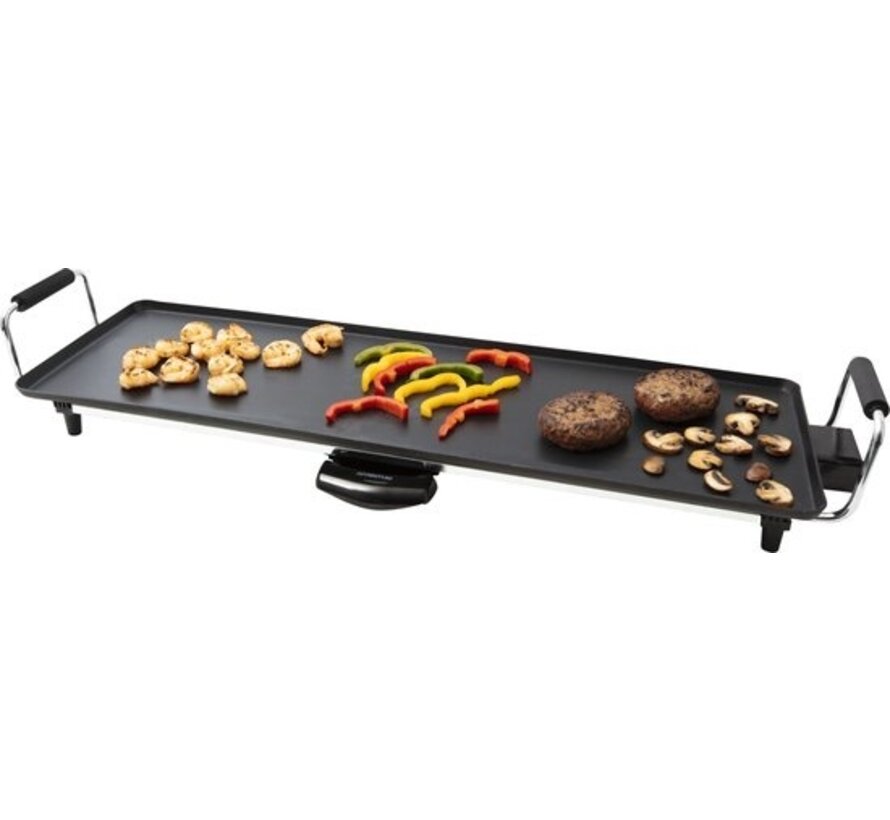 Inventum TP700 - Gril Teppanyaki - Gril de table - Surface de cuisson lisse 70 x 23 cm - Revêtement antiadhésif - 1800 watts - Plaque de cuisson - Noir/RVS