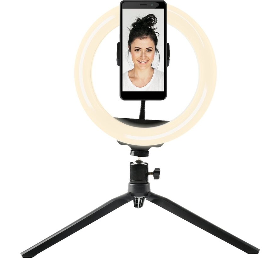 Denver RLS801 Ring Light avec trépied - Lampe Tiktok 8 pouces avec support de téléphone - Ring Light 19cm de haut