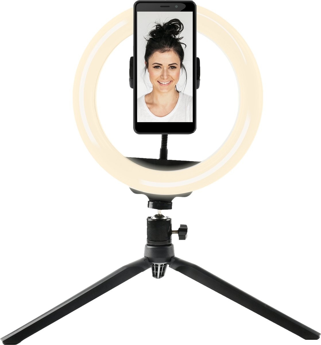Denver RLS801 Ring Light avec trépied - Lampe Tiktok 8 pouces avec support de téléphone - Ring Light 19cm de haut