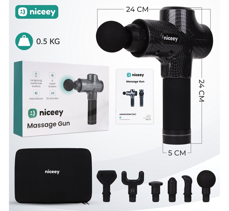 Pistolet de massage professionnel - Niceey - Sans fil - Noir