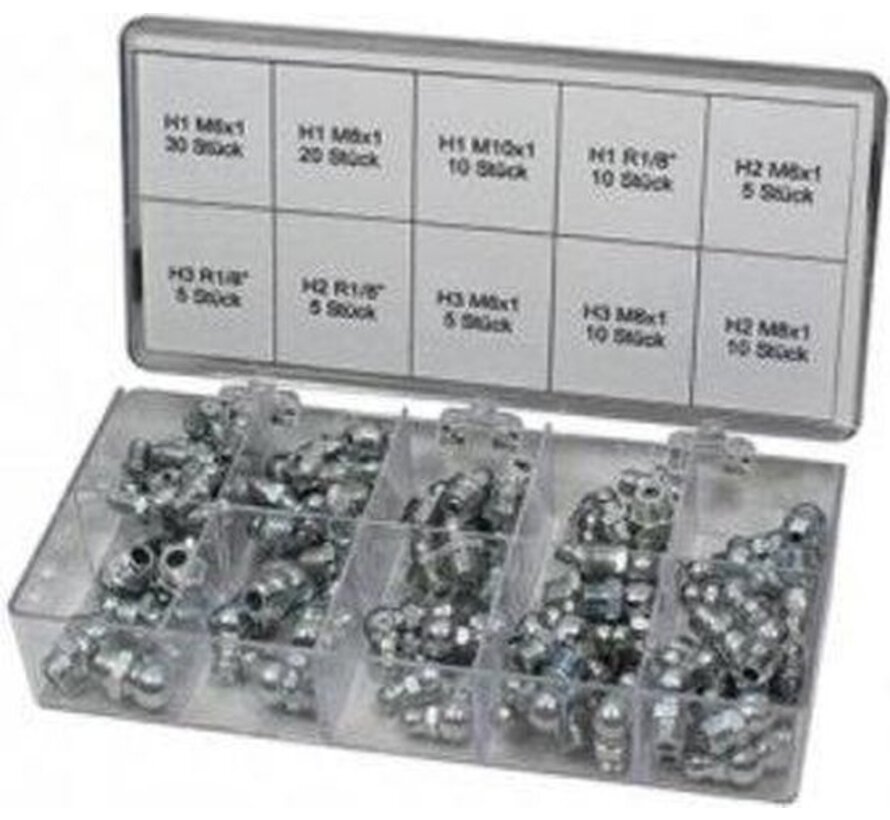 Samoa-Hallbauer Professional Taper Grease Nipple Assortment 'Series H', 110 pieces