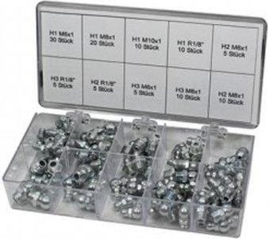 Samoa-Hallbauer Professional Taper Grease Nipple Assortment 'Series H', 110 pieces