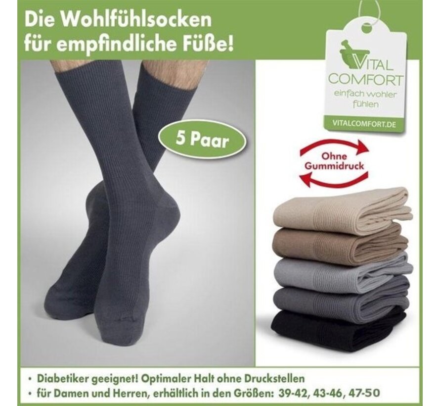 Chaussettes Vital Comfort Feel-good, assorties légères, taille 47 - 50, paire de 5