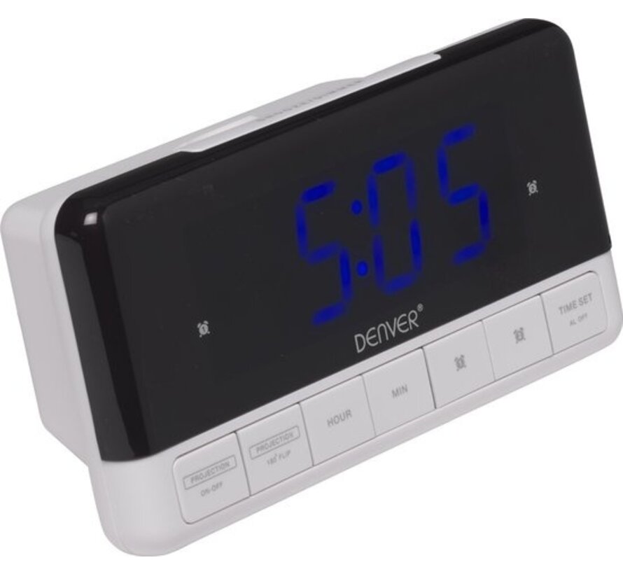 Denver ECP-719NR - Réveil - Réveil - Double alarme - Buzzer - Fonction Snooze - Blanc