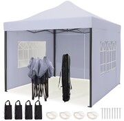 LifeGoods Chapiteau de jardin LifeGoods - 3x3 m - Pliable - Etanche- Parois  - Sac de transport à roulettes - Gris foncé