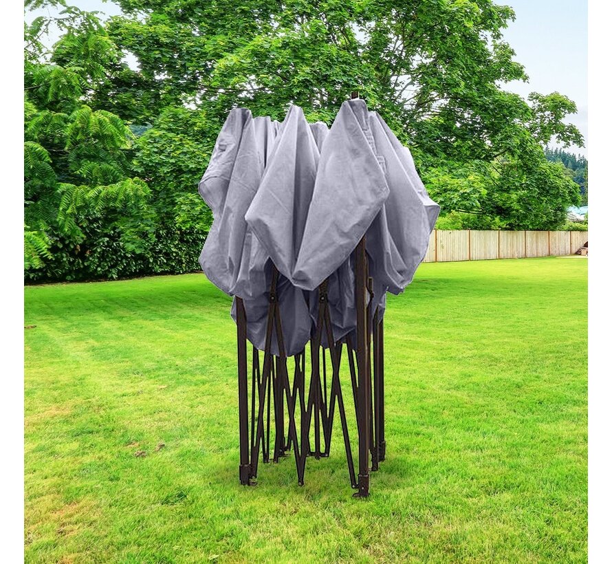 Chapiteau de jardin LifeGoods - 3x3 m - Pliable - Etanche- Parois  - Sac de transport à roulettes - Gris foncé