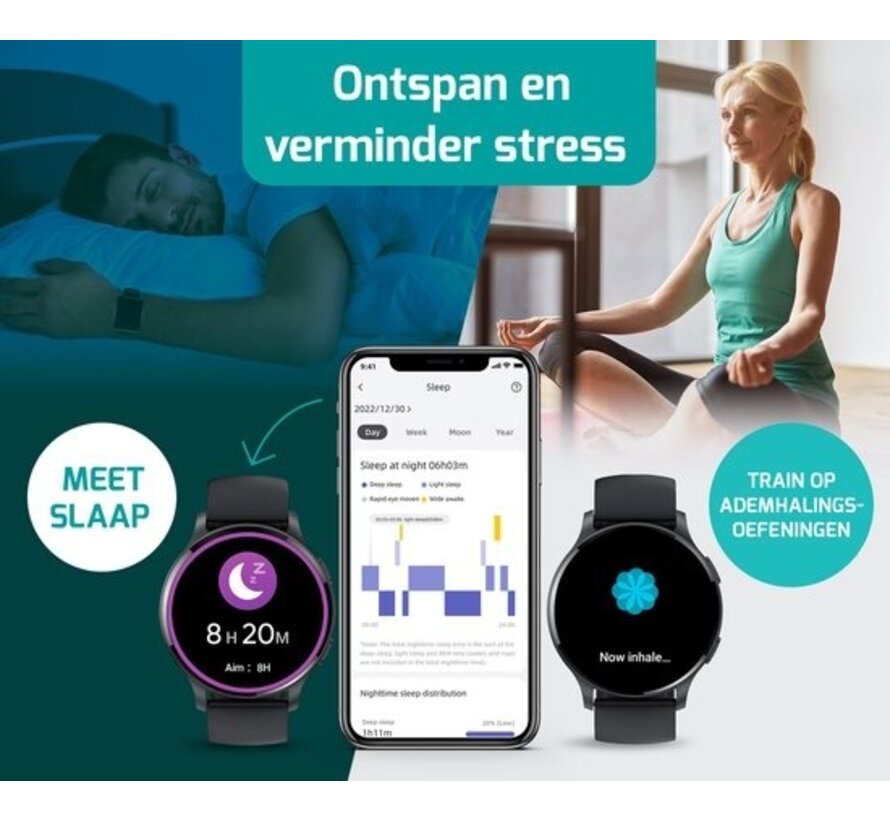 FITAGE Montre de sport - Smartwatch - Montre podomètre - Smartwatches - Traqueur d'activité - GPS - Femmes et hommes - Noir