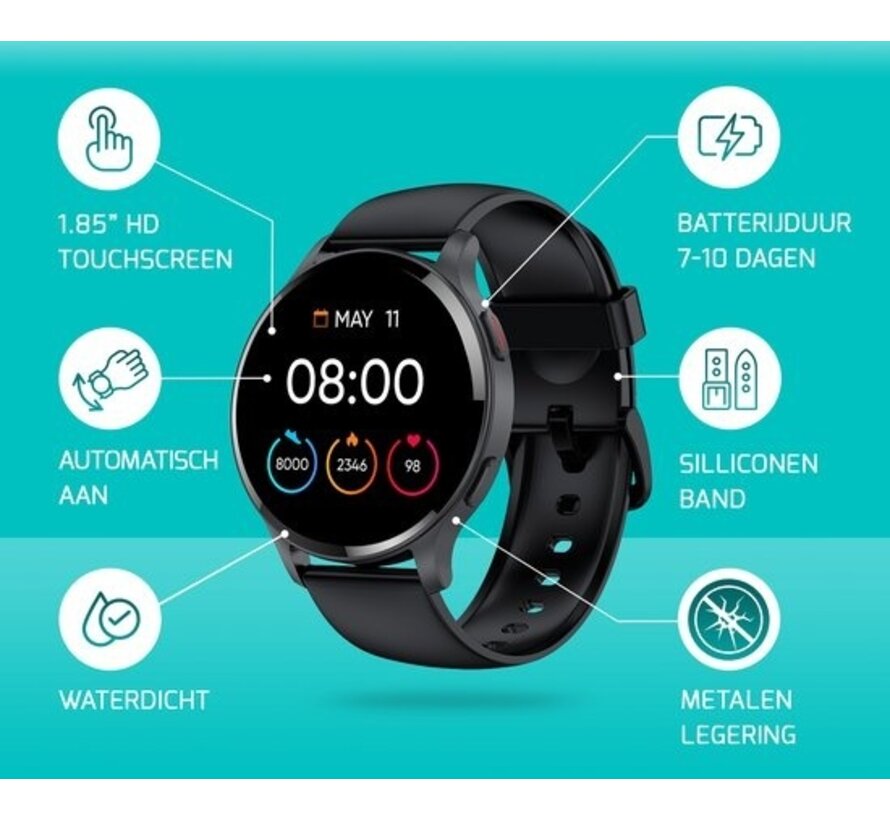 FITAGE Montre de sport - Smartwatch - Montre podomètre - Smartwatches - Traqueur d'activité - GPS - Femmes et hommes - Noir