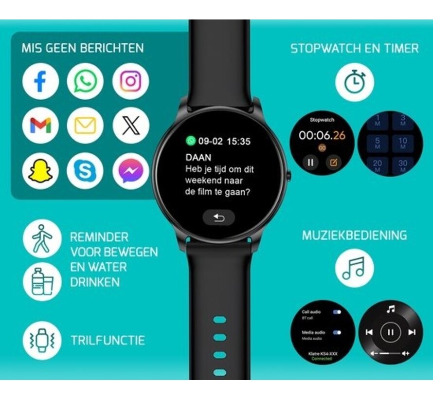 FITAGE Montre de sport - Smartwatch - Montre podomètre - Smartwatches - Traqueur d'activité - GPS - Femmes et hommes - Noir