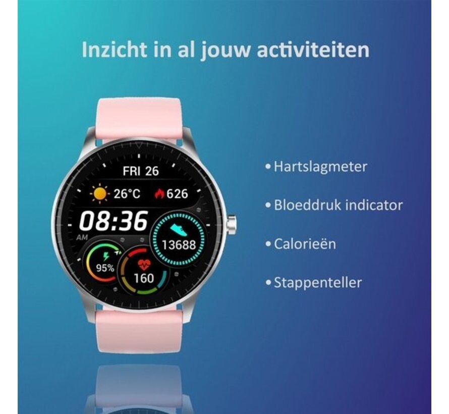 Denver Smartwatch - 5 cadrans - Podomètre - Appels/SMS - Activité de sommeil - Fréquence cardiaque, Moniteur de tension artérielle, Mode sport - IP67 - SW173 - Rose