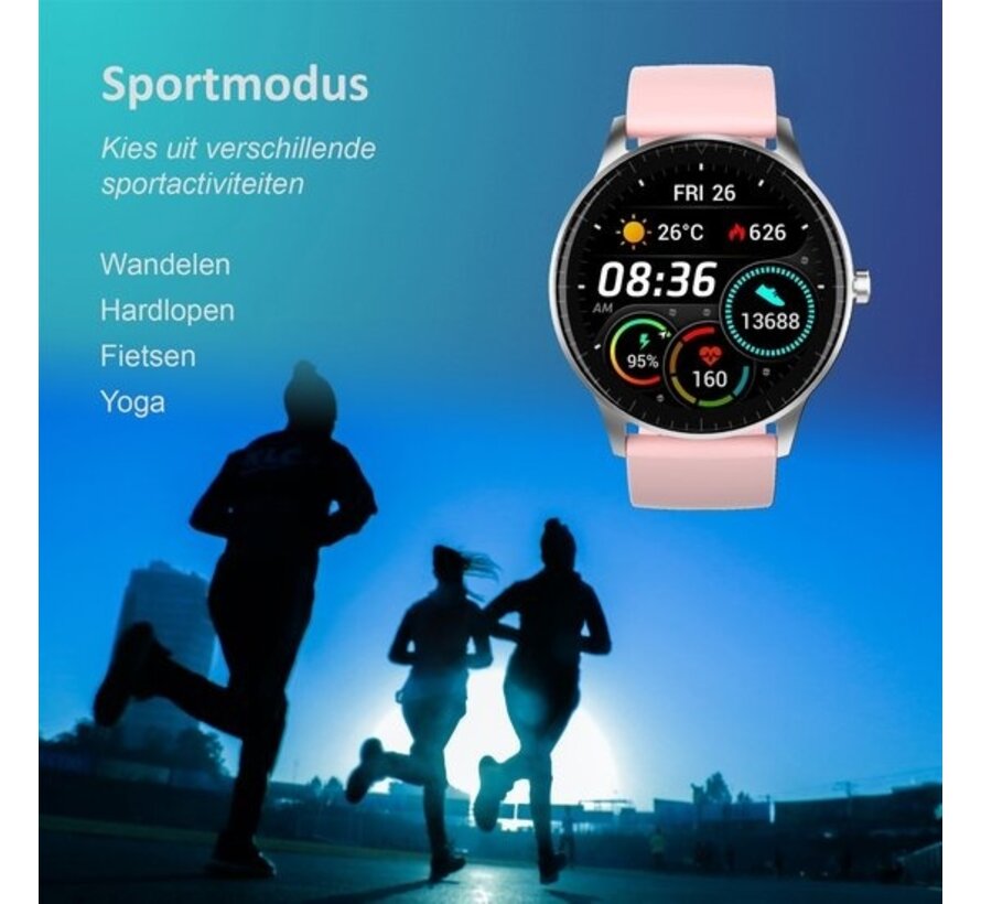 Denver Smartwatch - 5 cadrans - Podomètre - Appels/SMS - Activité de sommeil - Fréquence cardiaque, Moniteur de tension artérielle, Mode sport - IP67 - SW173 - Rose