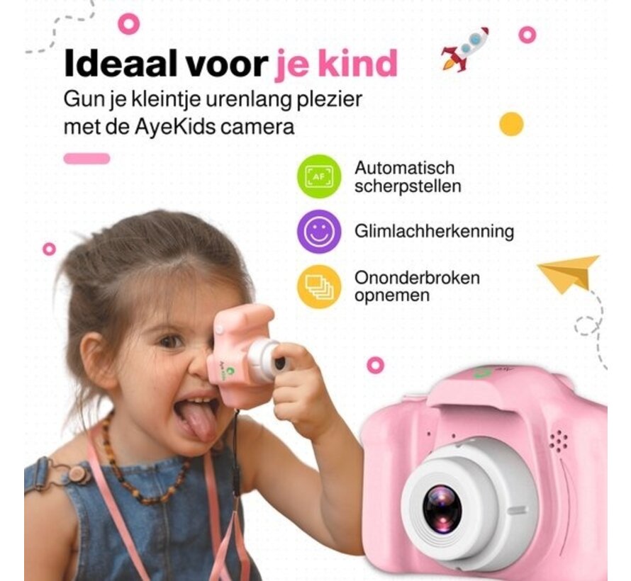 AyeKids Kids Camera 2 in 1 - Caméra avant et arrière - Incl. 32GB SD - Caméra pour enfants - Rose
