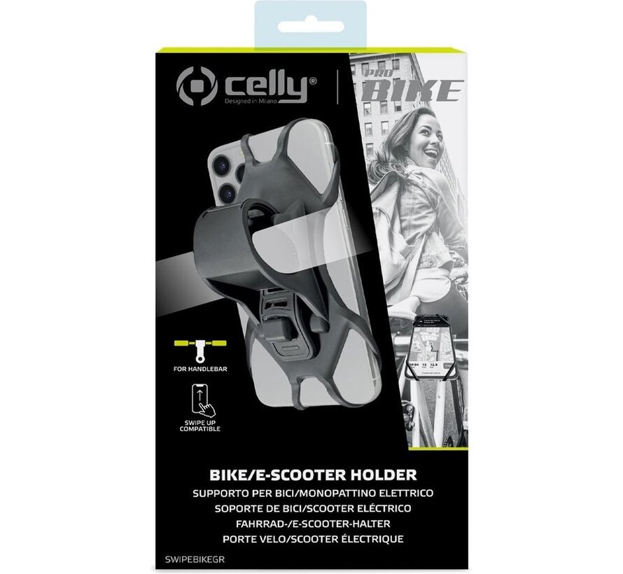 Porte téléphone en silicone Celly pour vélo avec sangle réglable - Universel - Noir/Noir