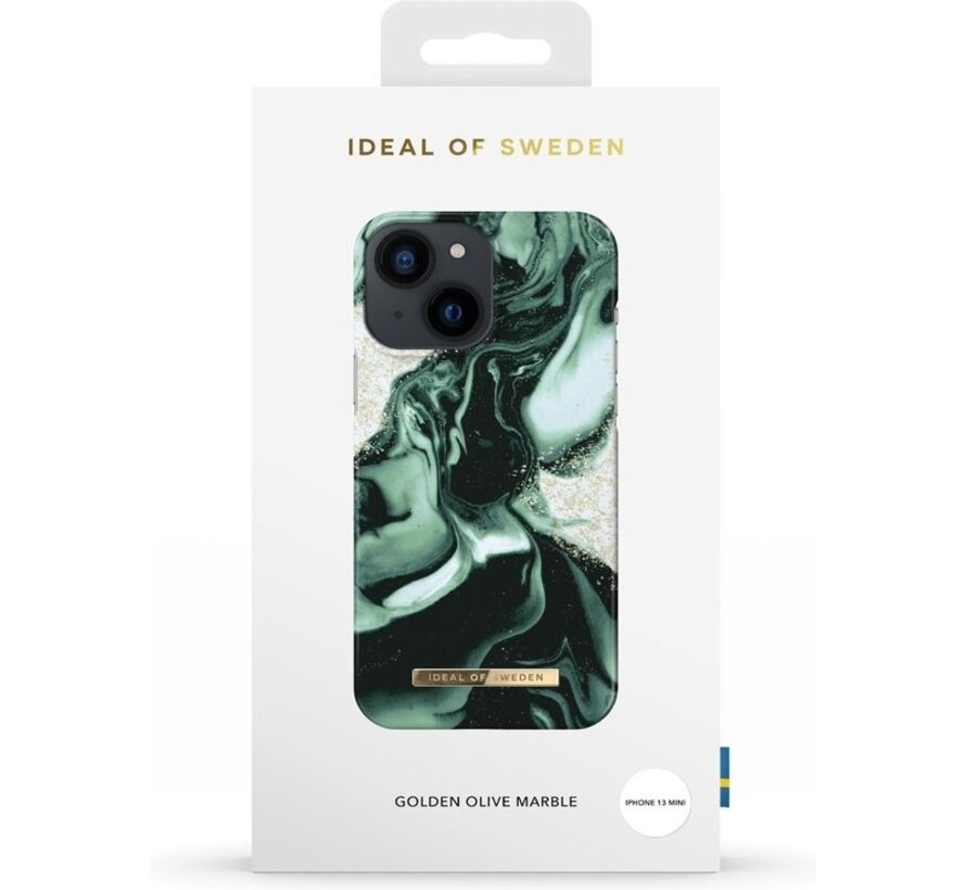 iDeal of Sweden Coque arrière pour iPhone 13 Mini - Coque Fashion - Marbre olive doré