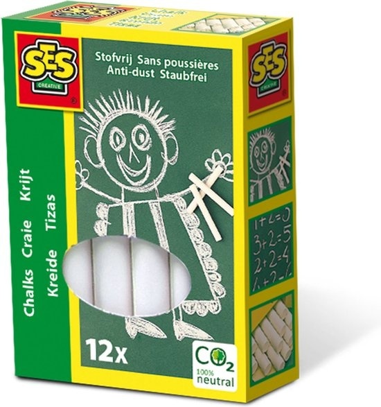 SES - Craie blanche 12 pièces - sans poussière - facilement lavable