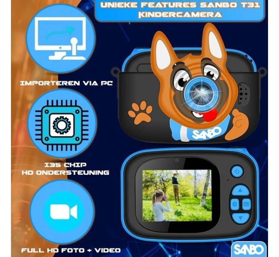 Sanbo T31 Pro Kids Camera - Blue / Black - Incl. 32Gb Sd Card and Reader - Caméra photo Kids - Vlogging - Play camera