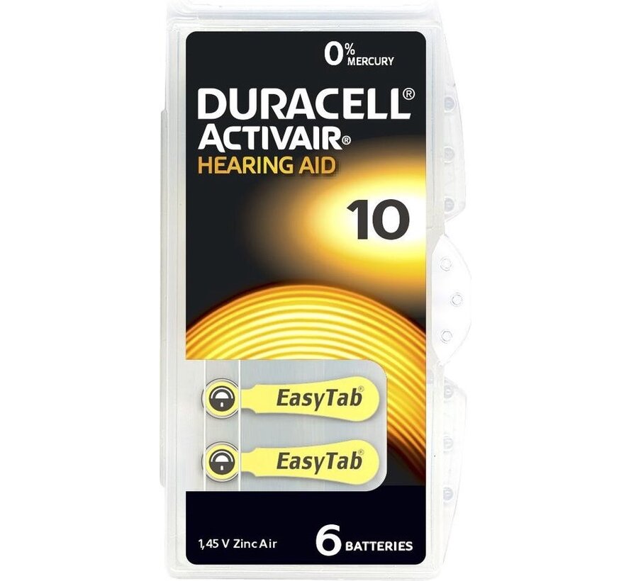 Pile non rechargeable Duracell DA10 1,4V pour appareils auditifs