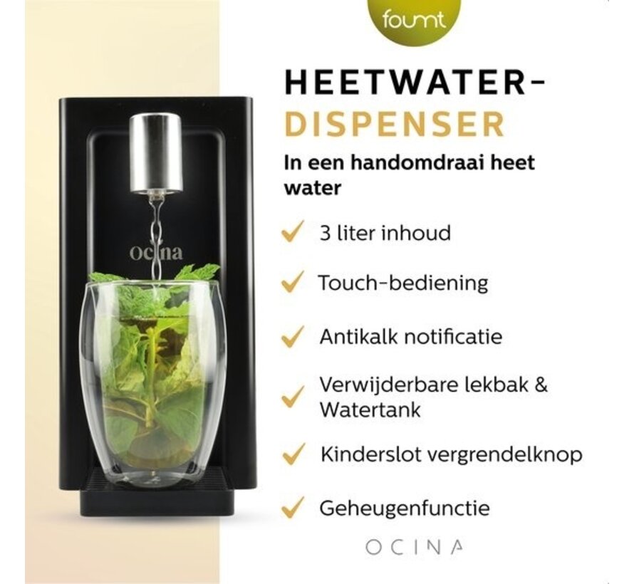 Ocina Distributeur d'eau chaude avec affichage numérique - Bouilloire instantanée de luxe - 3 litres - Noir