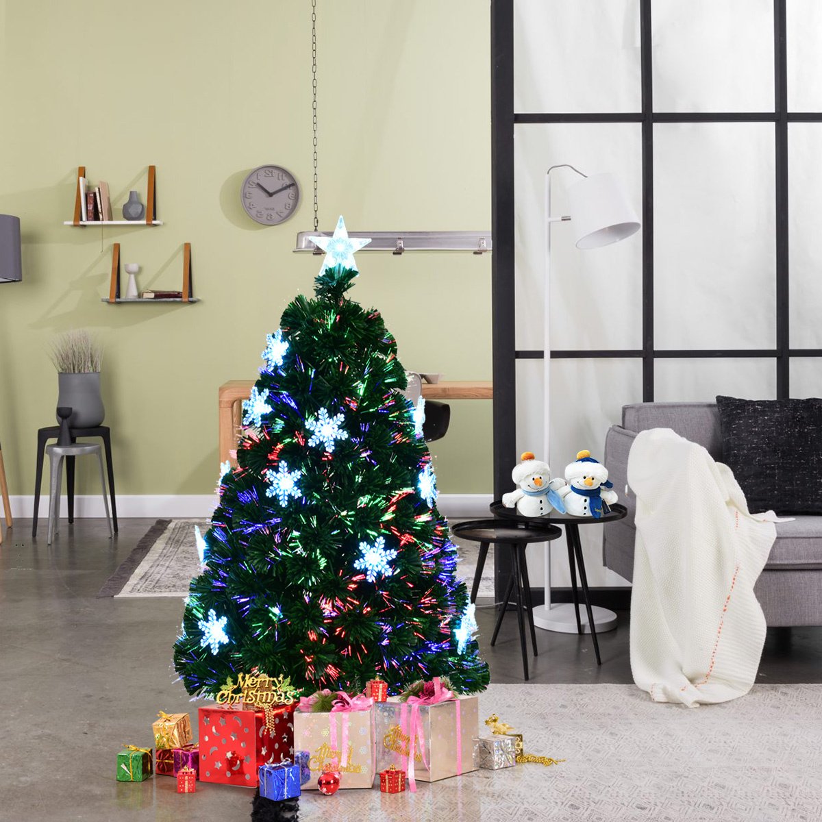 Arbre de Noël LED 120/150/180/210 cm arbre de Noël artificiel avec fibre de verre changeur de couleur vert