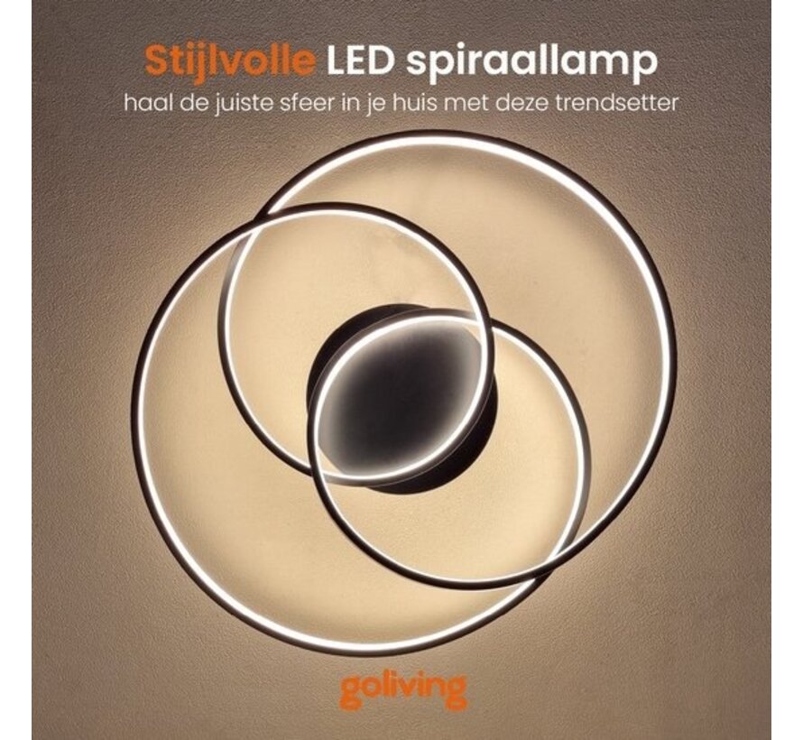 Goliving Spiral Ceiling Lamp - Plafonnier - Salon - Chambre à coucher - Anneaux LED - 35w - Ø 63 cm - Noir