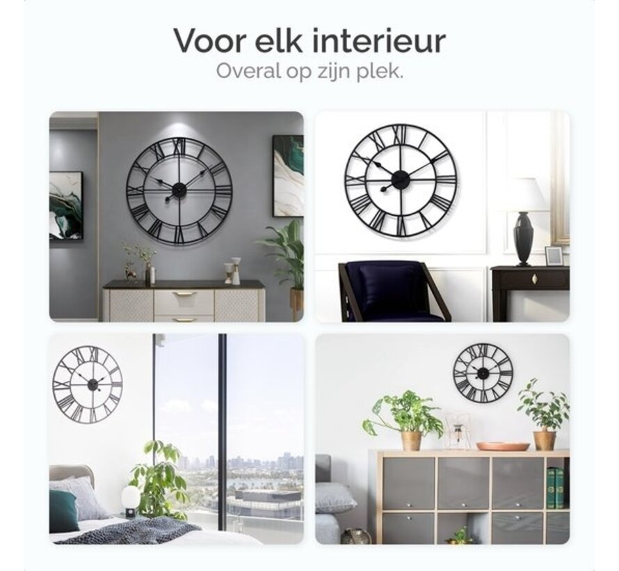 Horloge murale industrielle Goliving - Mouvement silencieux - Horloge murale moderne - Métal - Ø 70cm - Noir