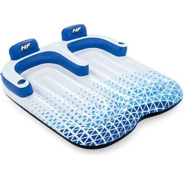Bestway Bestway Lit à air 2 personnes - Hydro Force Indigo Wave Double Lounge - 183 x 176 CM - Jouets de piscine - avec porte-gobelets, accoudoirs et dossiers - Bleu/Blanc