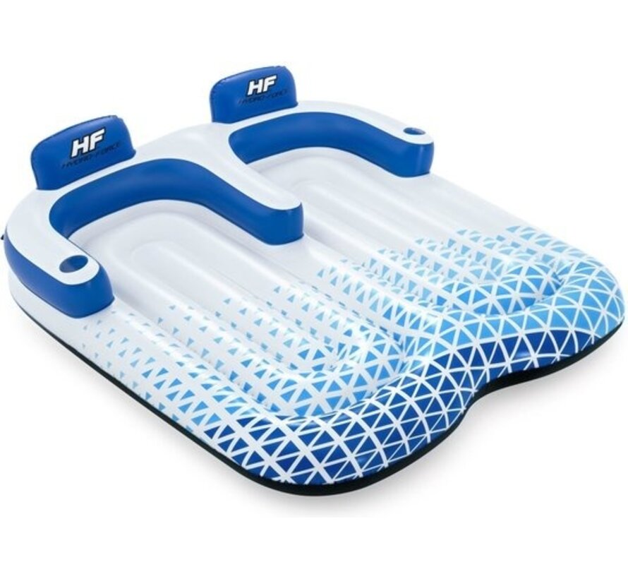 Bestway Lit à air 2 personnes - Hydro Force Indigo Wave Double Lounge - 183 x 176 CM - Jouets de piscine - avec porte-gobelets, accoudoirs et dossiers - Bleu/Blanc