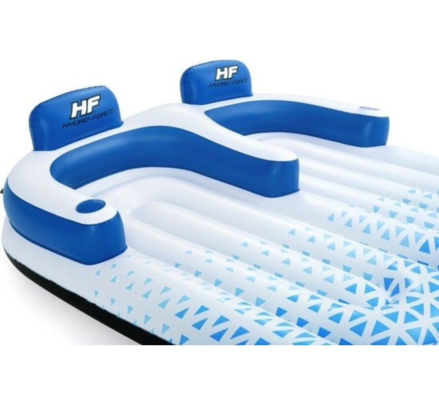 Bestway Lit à air 2 personnes - Hydro Force Indigo Wave Double Lounge - 183 x 176 CM - Jouets de piscine - avec porte-gobelets, accoudoirs et dossiers - Bleu/Blanc