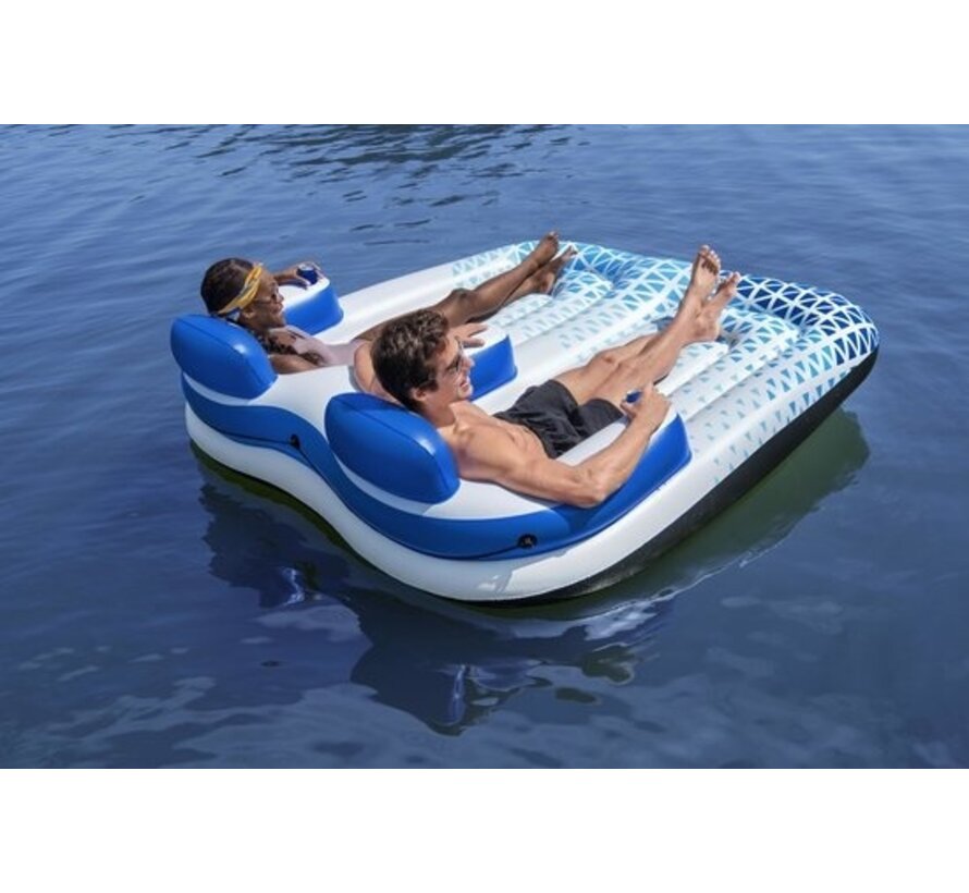 Bestway Lit à air 2 personnes - Hydro Force Indigo Wave Double Lounge - 183 x 176 CM - Jouets de piscine - avec porte-gobelets, accoudoirs et dossiers - Bleu/Blanc
