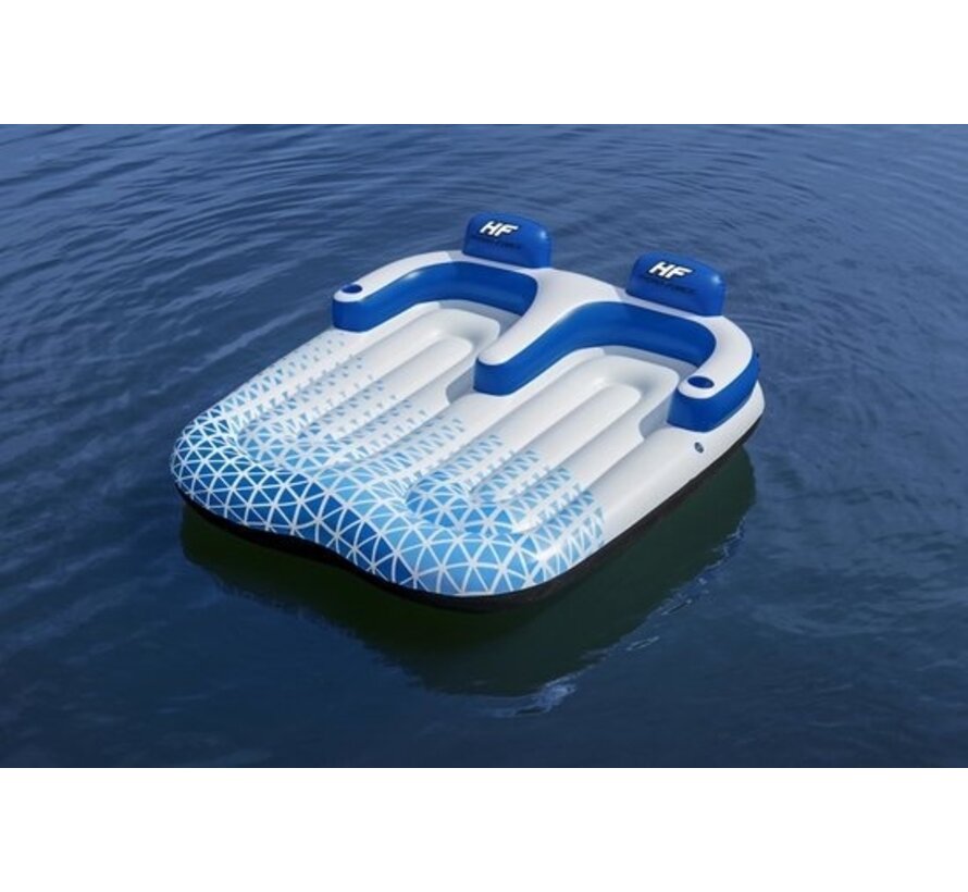 Bestway Lit à air 2 personnes - Hydro Force Indigo Wave Double Lounge - 183 x 176 CM - Jouets de piscine - avec porte-gobelets, accoudoirs et dossiers - Bleu/Blanc