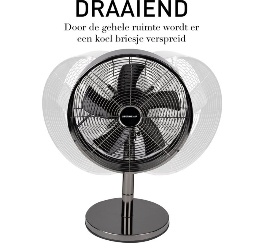 Ventilateur de table Lifetime Air - 230V - Ventilateur de bureau 30CM - 3 vitesses - Fonction oscillante - Inclinaison - Noir